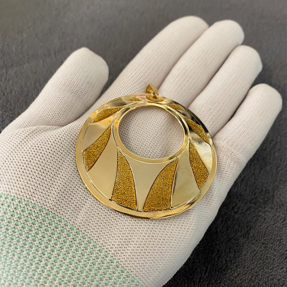 2 Egyptian Style Golden Tone Bold Round Necklace Pendants